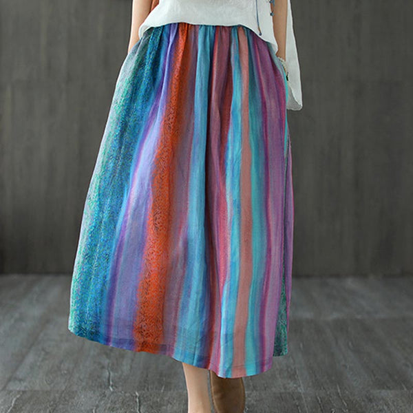 Vintage colorful elastic waist a-line skirts