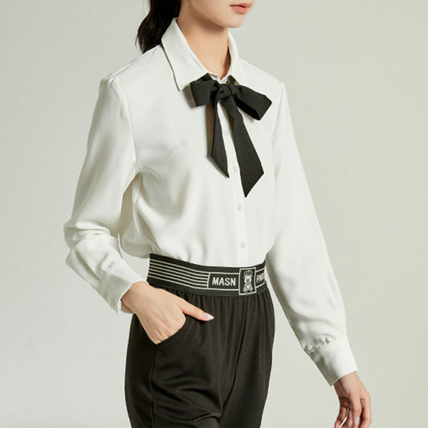 Single-breasted solid chiffon shirts with front tie