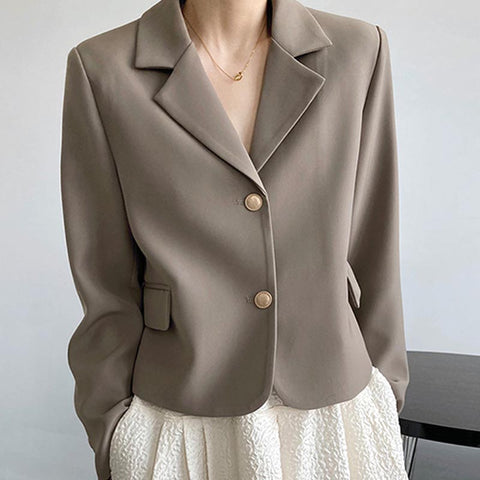Chic solid lapel long sleeve blazers