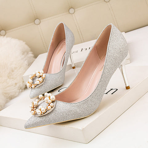 Pearl sequin low-fronted heels