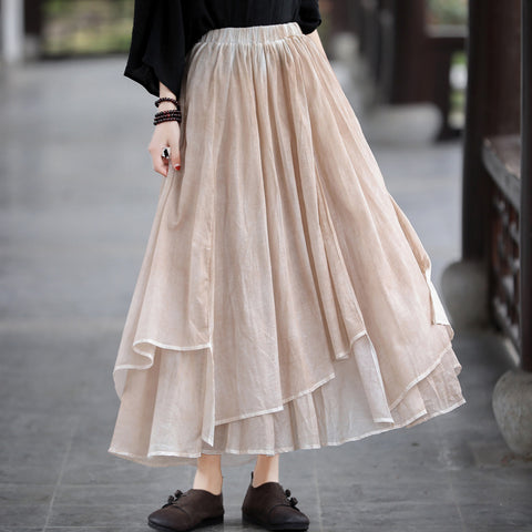 Irregular elastic waist pleated a-line skirts