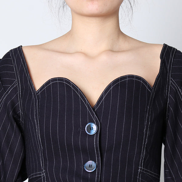 Single-breasted long sleeve striped blouses