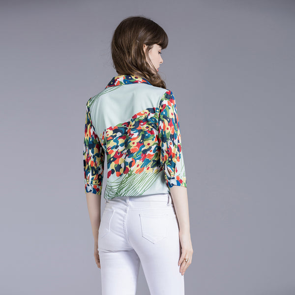 Retro print v-neck floral blouses