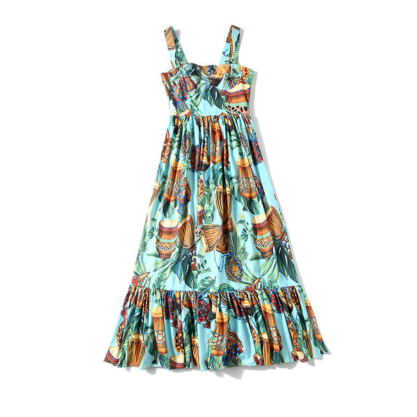 Boho print pleated sun dresses