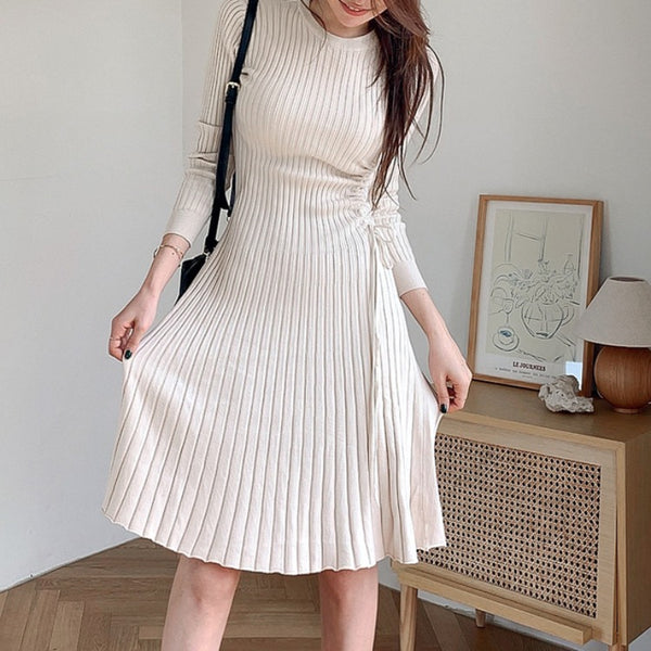 Crew neck a line knee-length knitted dresses