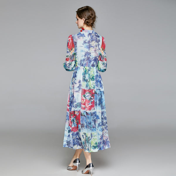 Mock neck print floral maxi dresses