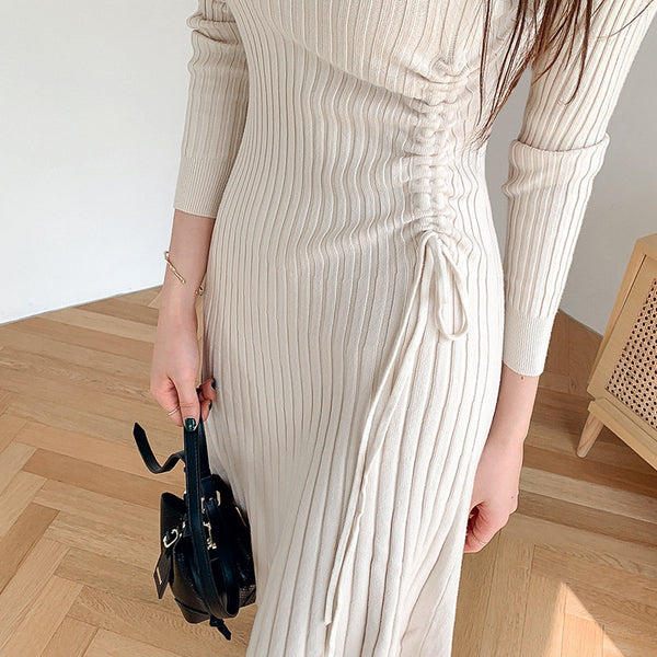 Crew neck a line knee-length knitted dresses