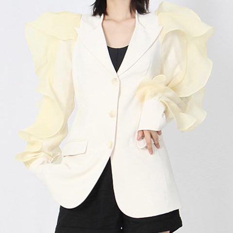 Chic patchwork single breasted long sleeve blazers