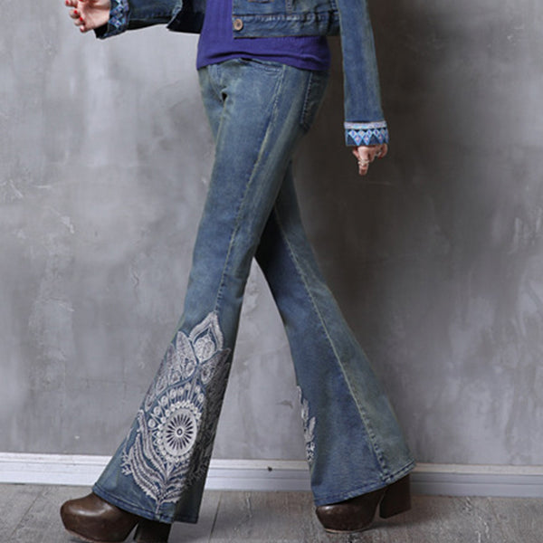 Embroidered slim flare jean pants