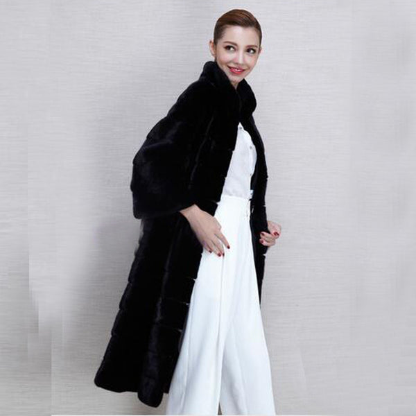 Stand collar fluffy faux fur coats