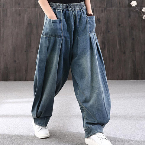 Loose elastic waist pocket lantern pants