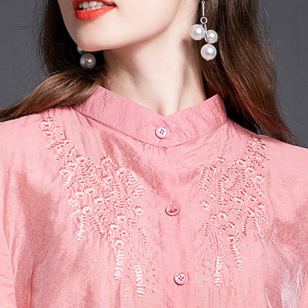 Plus size embroidered mid-long blouses