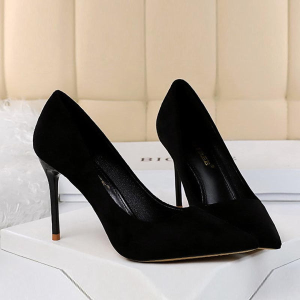 Pointed toe suede stiletto heel shoes