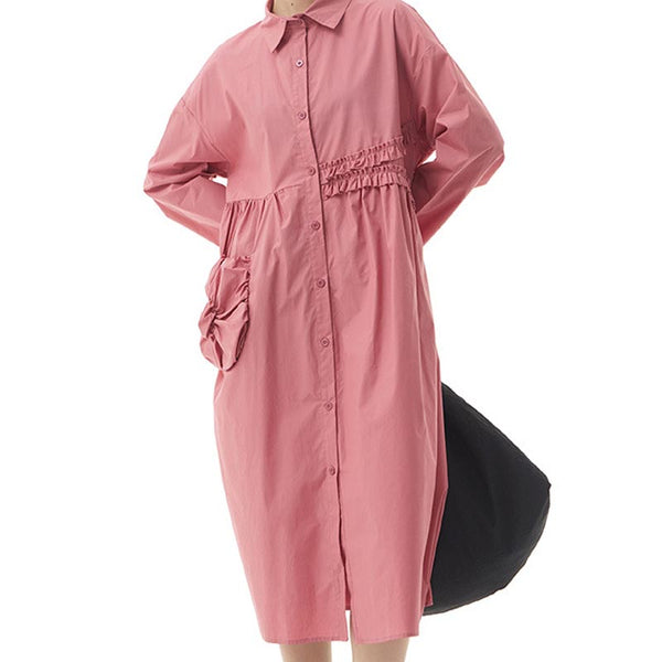 Brief solid lapel loose long sleeve shift dresses