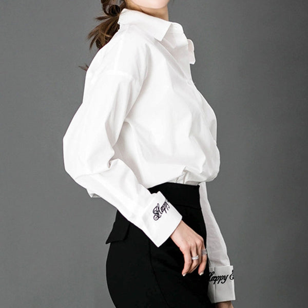 White long sleeve single-breasted blouses
