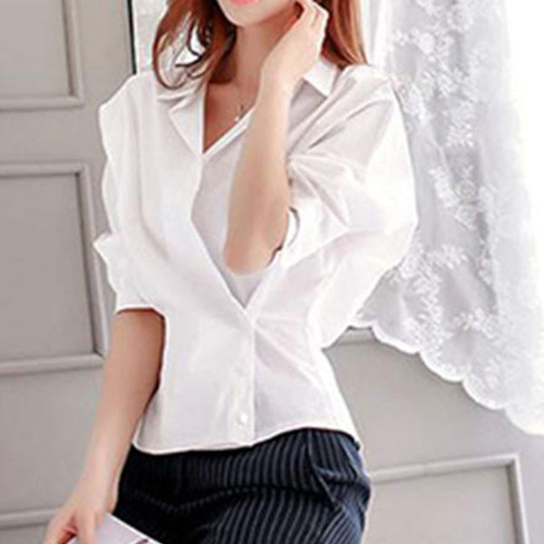 3/4 sleeve single-breasted white shirts