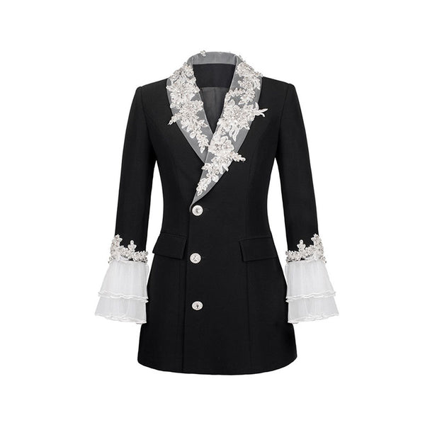 Flare sleeve embroidered mid-length blazers