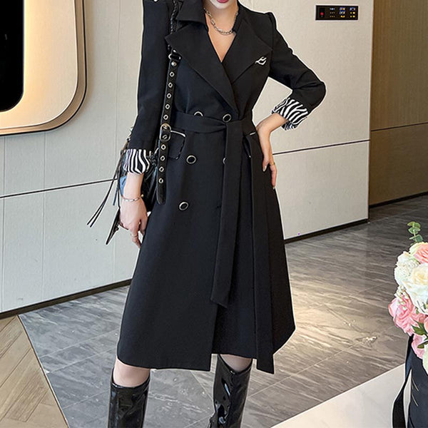 Solid double breasted lapel long sleeve blazer coats