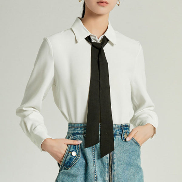 Single-breasted solid chiffon shirts with front tie