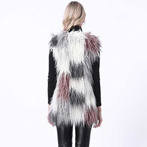 Color-blocked faux fur vests