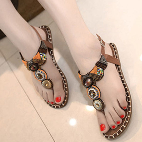 Boho beaded thong flat sandals