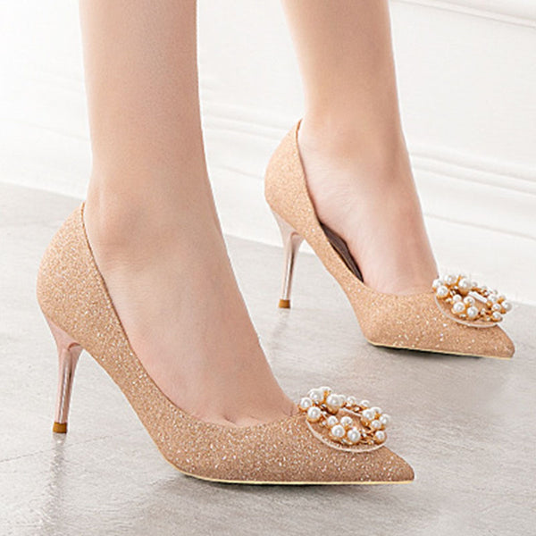 Pearl sequin low-fronted heels
