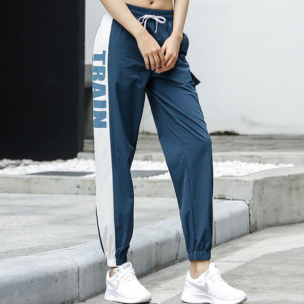Color-blocked letter drawcord sweat pants