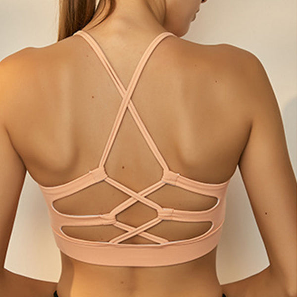 Scoop neck back cross openwork sport bras