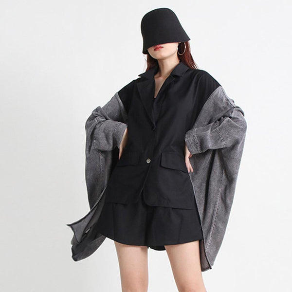 Casual patch loose v-neck irregular treanch coats