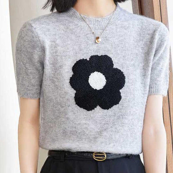 Casual flower short sleeve knitting t-shirts