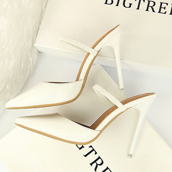 Chic solid pointed toe stiletto heel slippers