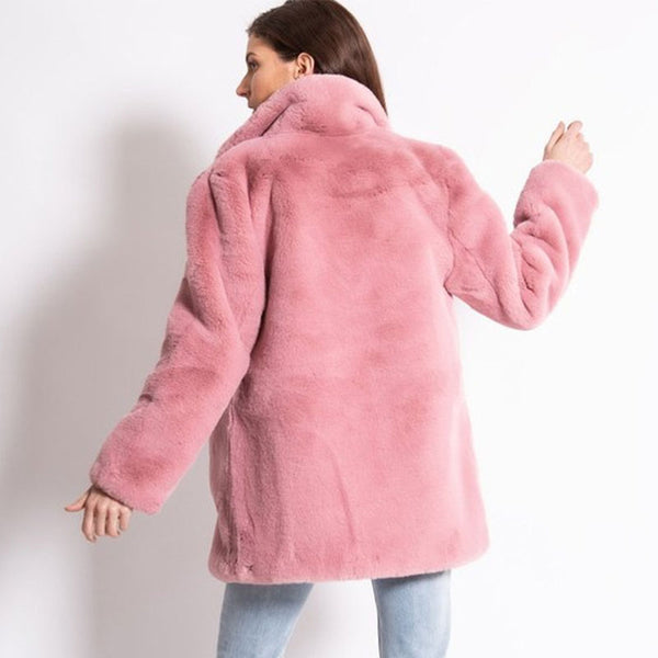 Lapel fashion solid pink fur coats