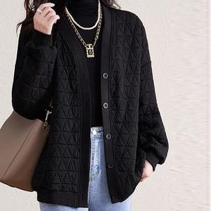 Casual solid v-neck quilted jackets