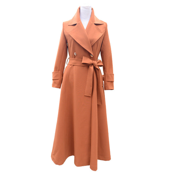 Stylish solid double breasted belted trench coats