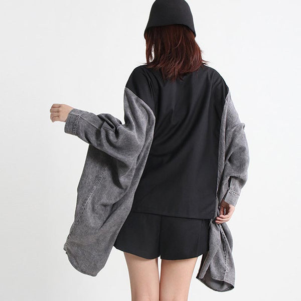 Casual patch loose v-neck irregular treanch coats