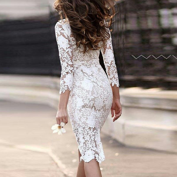 Openwork lace sexy lined bodycon dresses