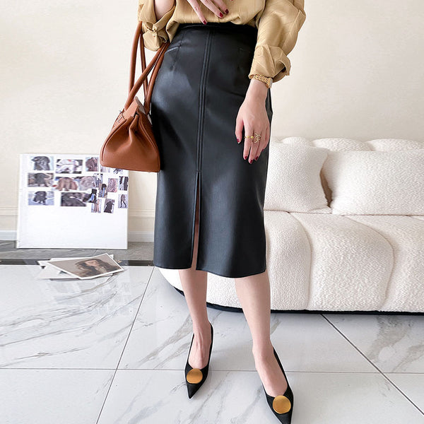 High waisted faux leather sheath skirts