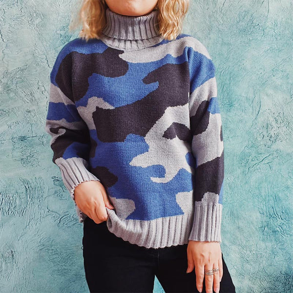 Camouflage  high neck long sleeve sweaters