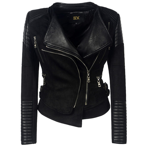 Double collar biker faux leather jackets