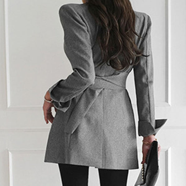 Long sleeve belted double breasted blazers