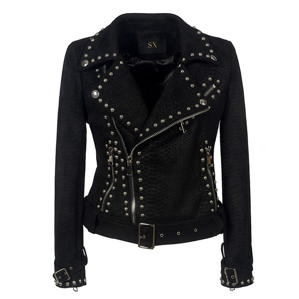 Rivet zipper moto biker faux leather jackets