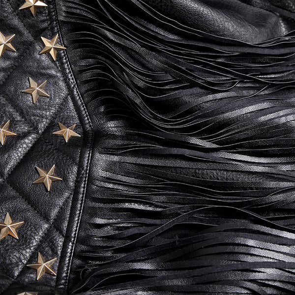 Rivet tassel punk faux leather jackets