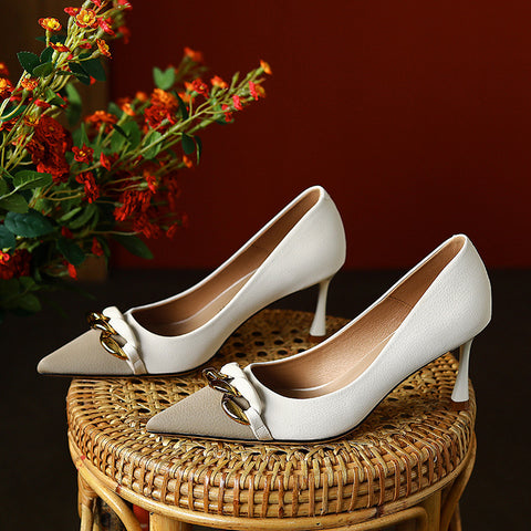 Elegant patch pointed toe thin heel pump shoes