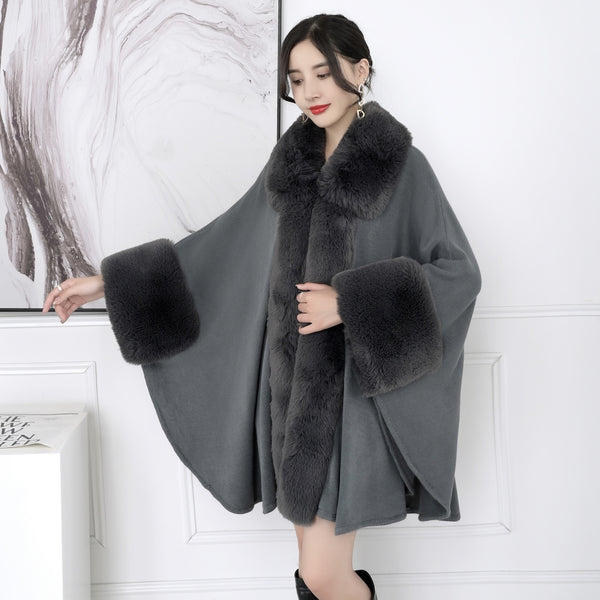 Solid shawl cloak fur collar loose coats
