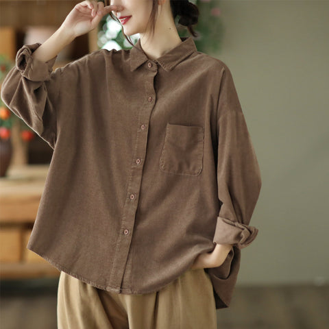 Women's long sleeve button down loose blouse