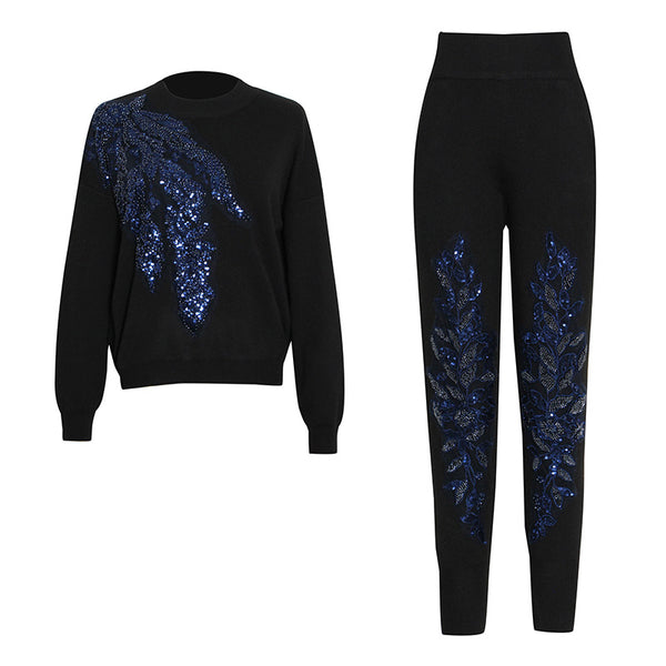 Pullover long sleeve sweatshirts with sequin sweatpants