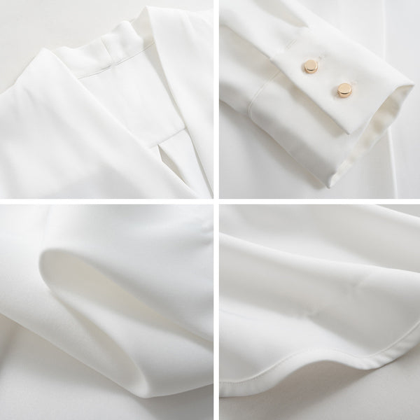 White v-neck chiffon blouses