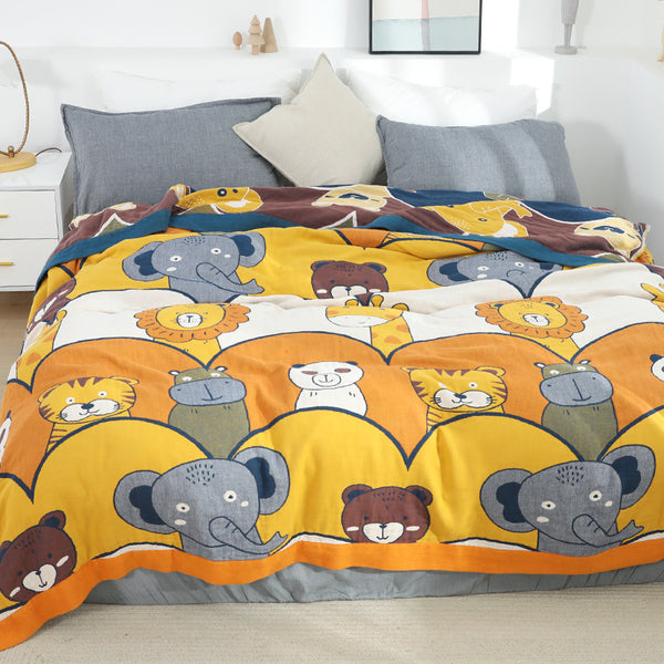 Cartoon animals six layers summer blankets cotton towel quilts