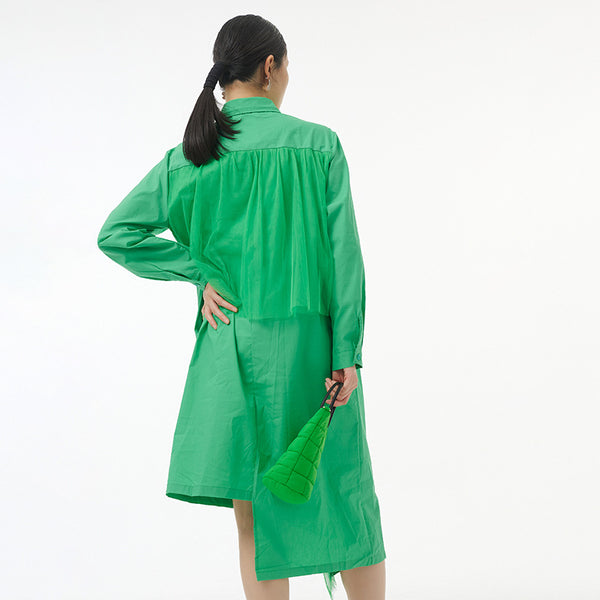 Stylish mesh patch lapel long sleeve irregular shirt dresses