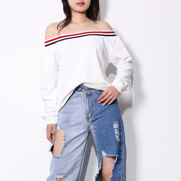 Casual pullover off-the-shoulder loose tops